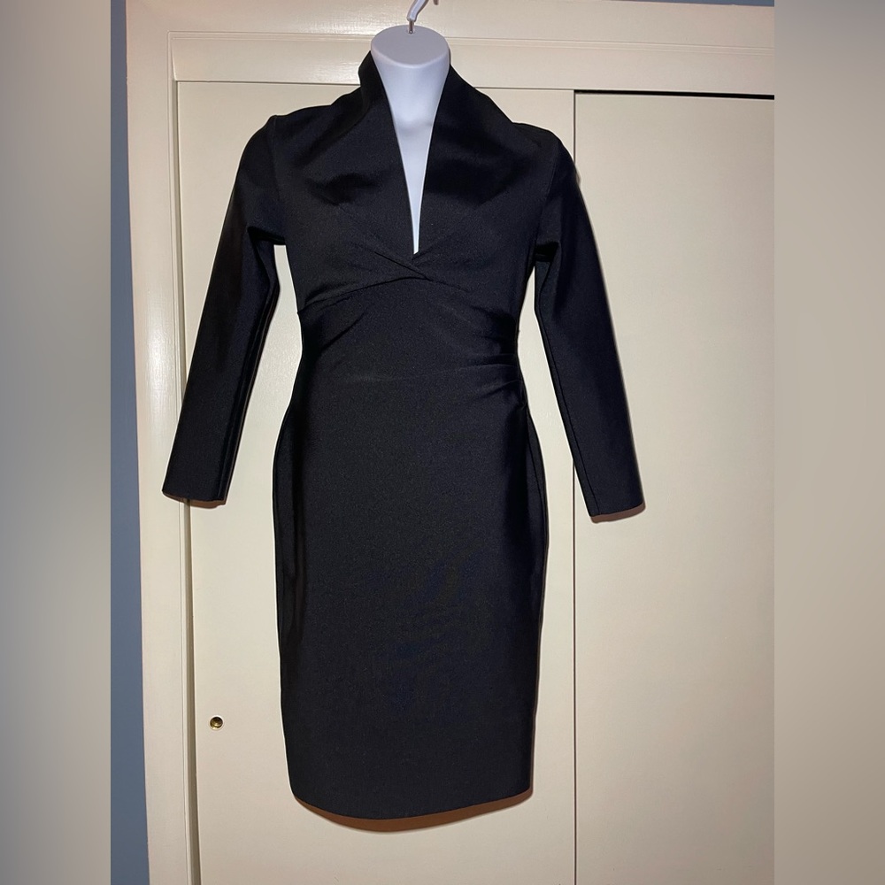 Shop Michella’s bodycon dress deep v neck long sleeve black large NWT